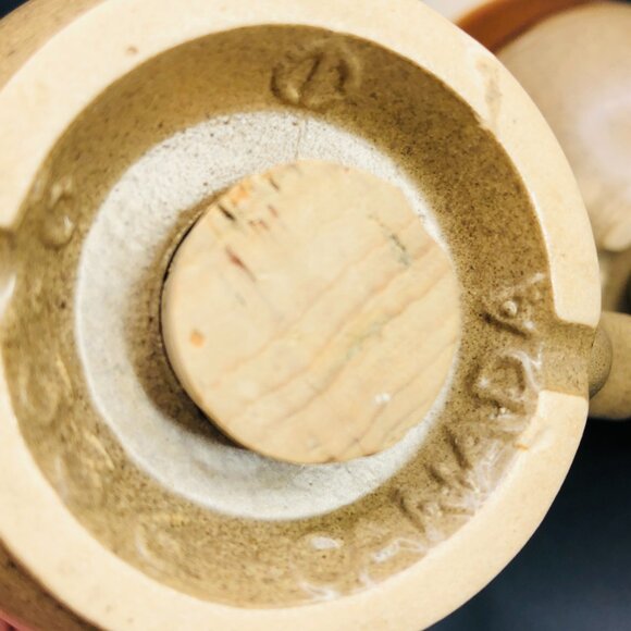 70s BEAUCE Ceramic Oversized Salt Pepper Shaker Set with Handle, Retro Boho - Picture 6 of 10